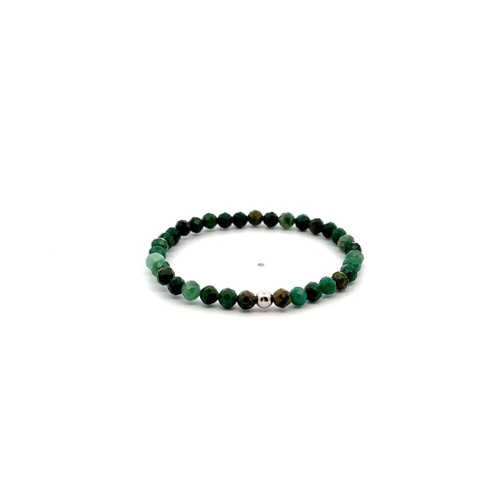 Natural Emerald Gemstones Mini 4mm 18K White Gold Charm Bead May Birthstone